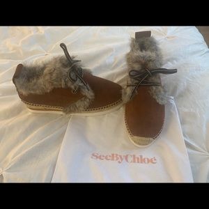 See by Chloe Rabbit Fur Espadrilles, size 37
